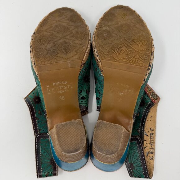 L'Artiste Hand Painted Leather Slingback Block Heels 7.5-8 - Picture 12 of 15